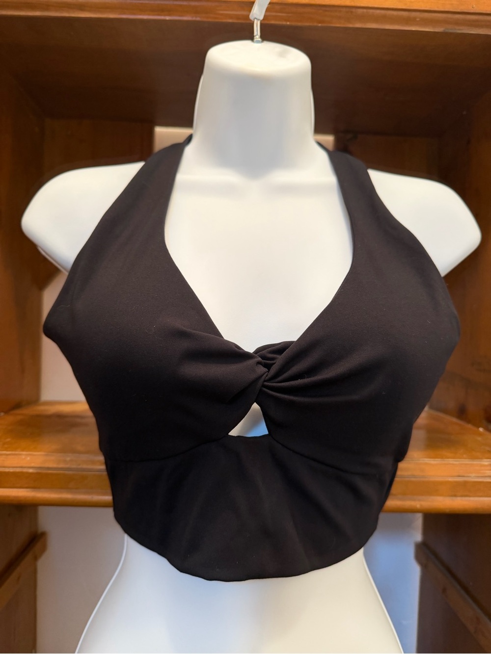 Black Twist-Front Halter Crop Top